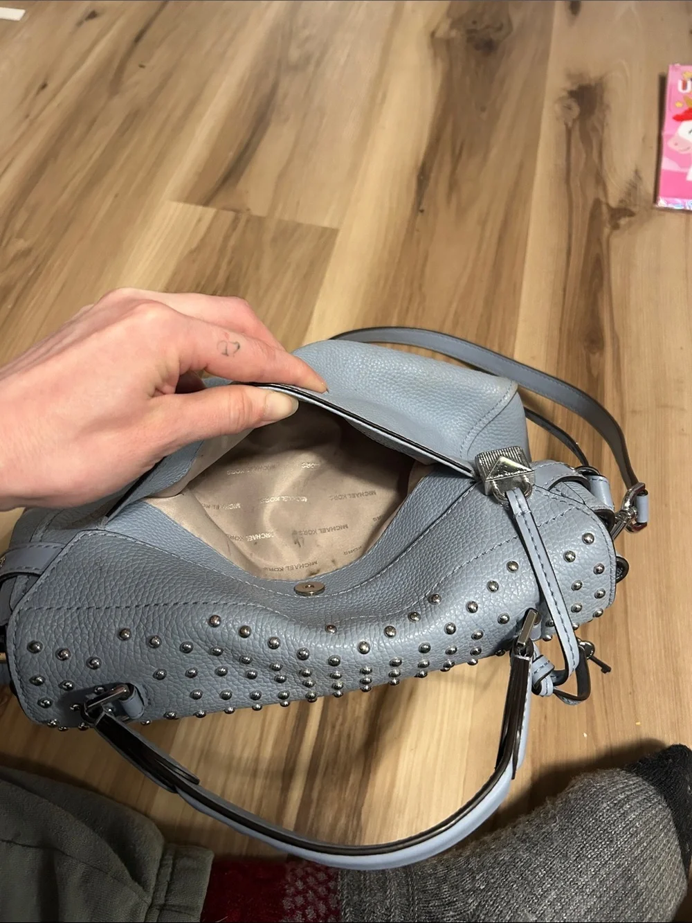 Studded Top-Handle Crossbody Bag in Light Blue